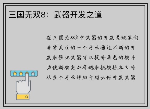 三国无双8：武器开发之道
